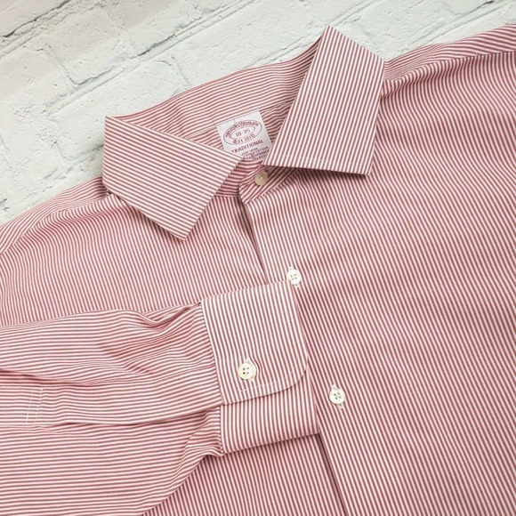 Brooks Brothers Traditional Non Iron Pink/Red Striped L/S Mens Dress Button Up - Picture 1 of 11